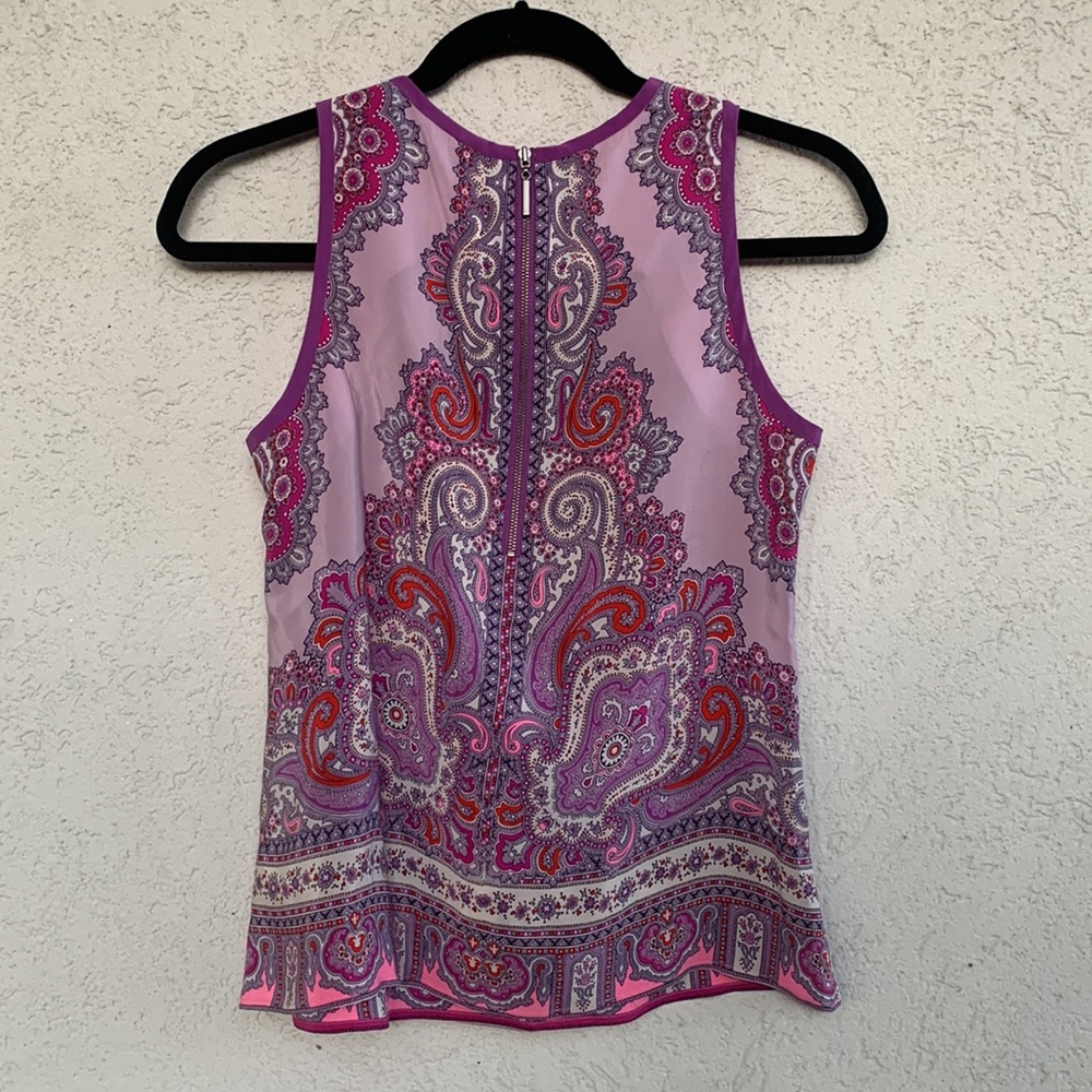 Nanette Lepore silk purples and pinks graphic tank top with beading. *spot* - Picture 4 of 9